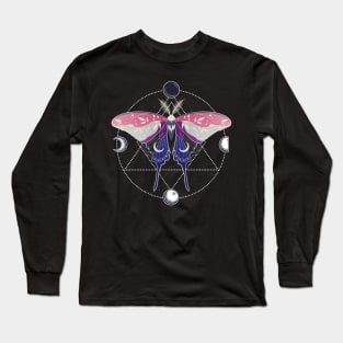 Genderfluid Luna Moth Celestial Cottagecore LGBT Pride Flag Long Sleeve T-Shirt